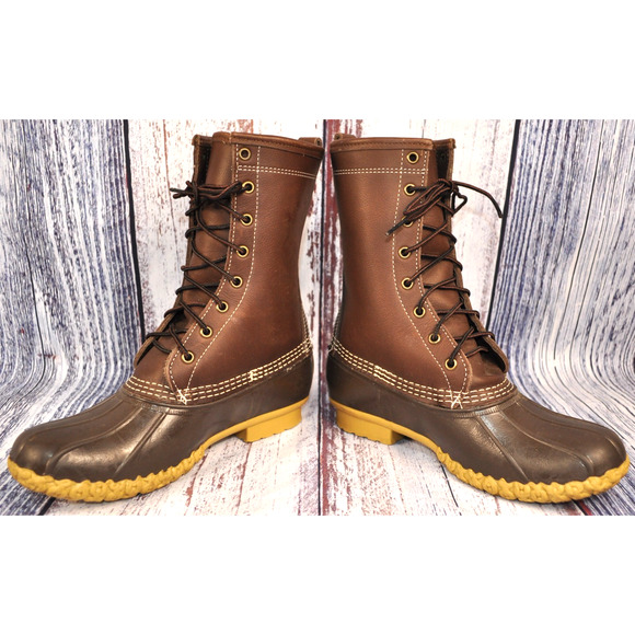 L.L Bean Shearling Lined Men's Size 7 Duck Boots Brown Lace Up MADE IN MAINE USA - Picture 6 of 9